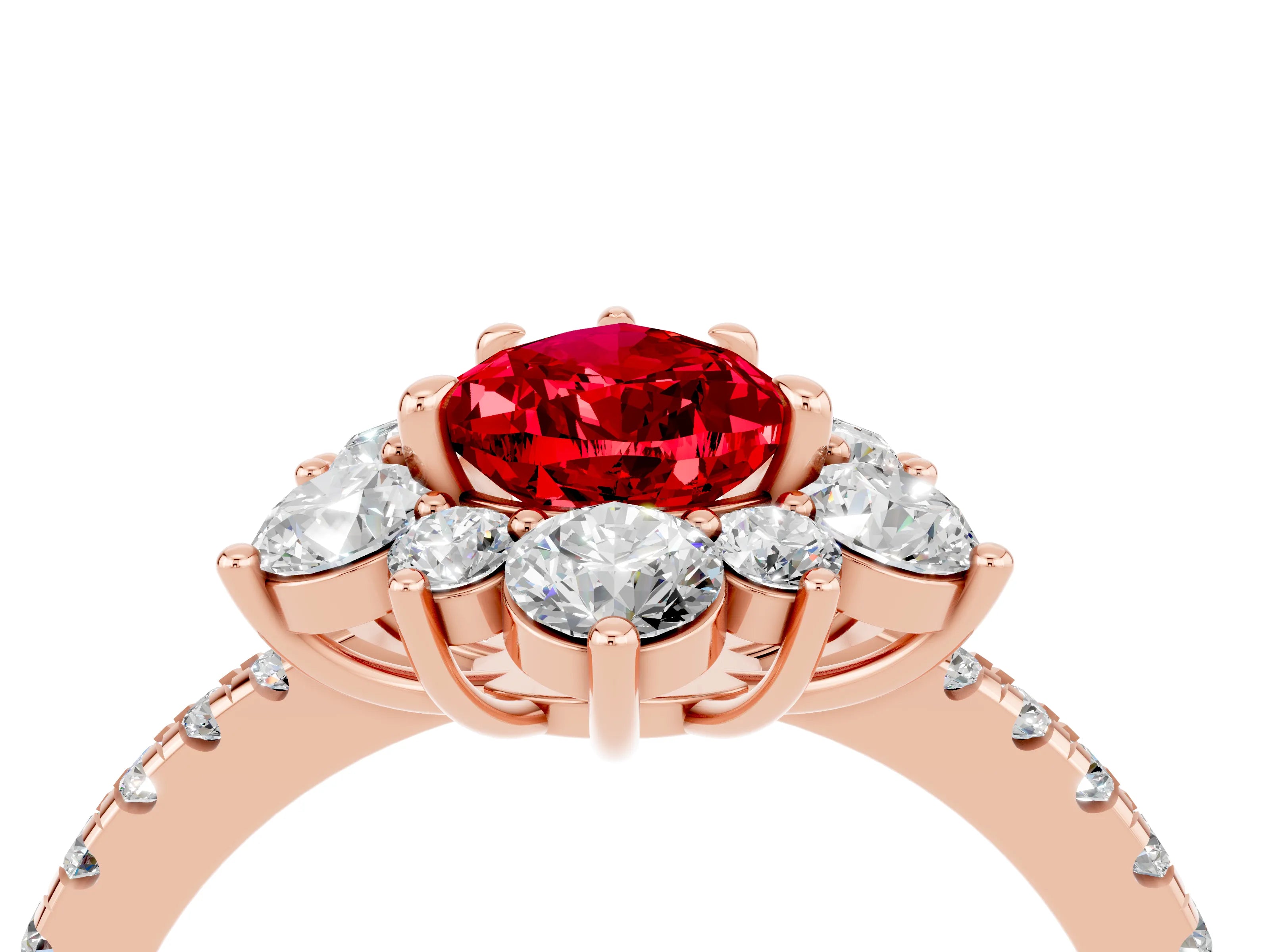 Rose gold Pear Cut Cut Diamond Floral Halo Pave Band with Prong Setting_4