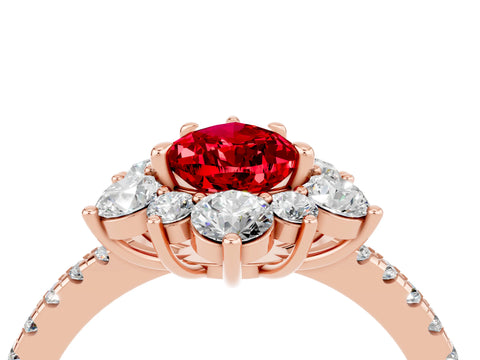 Rose gold Pear Cut Cut Diamond Floral Halo Pave Band with Prong Setting_4