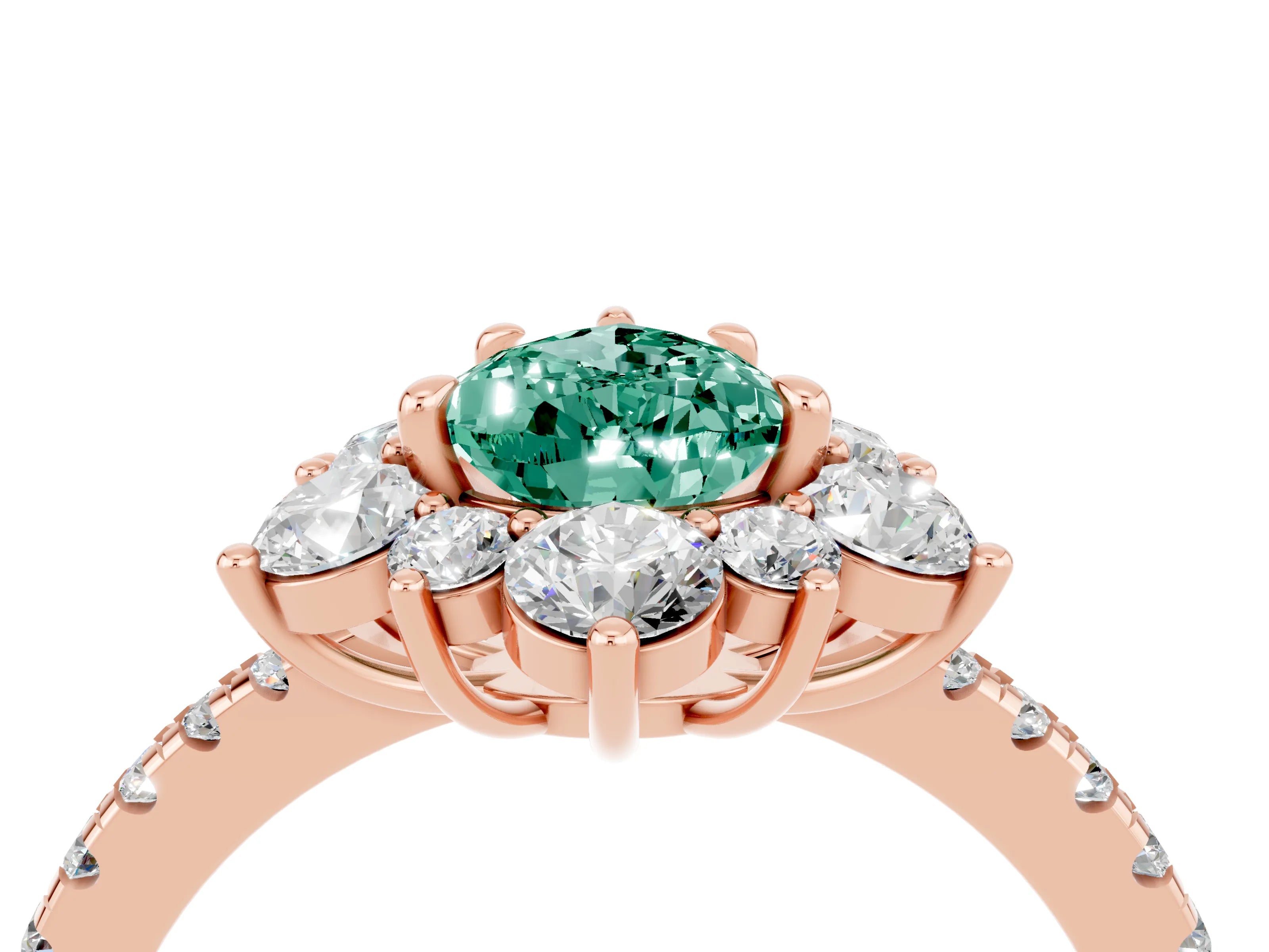 Rose gold Pear Cut Cut Diamond Floral Halo Pave Band with Prong Setting_4