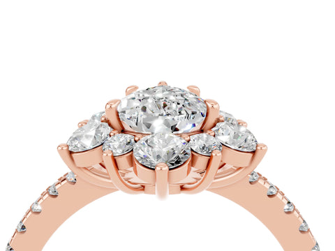 Rose gold Pear Cut Cut Diamond Floral Halo Pave Band with Prong Setting_4
