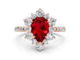Rose gold Pear Cut Cut Diamond Floral Halo Pave Band with Prong Setting