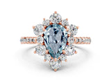 Rose gold Pear Cut Cut Diamond Floral Halo Pave Band with Prong Setting