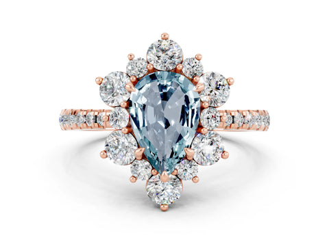 Rose gold Pear Cut Cut Diamond Floral Halo Pave Band with Prong Setting