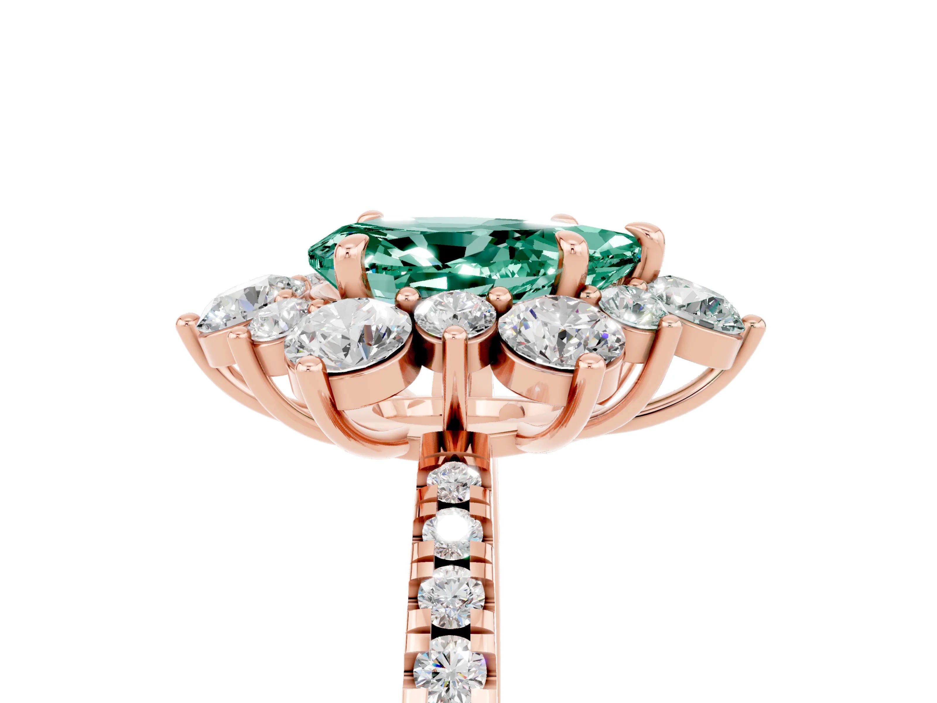 Rose gold Pear Cut Cut Diamond Floral Halo Pave Band with Prong Setting_5