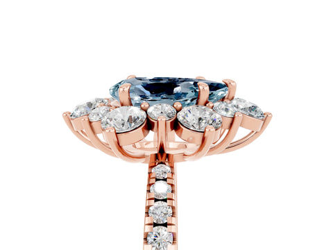Rose gold Pear Cut Cut Diamond Floral Halo Pave Band with Prong Setting_5