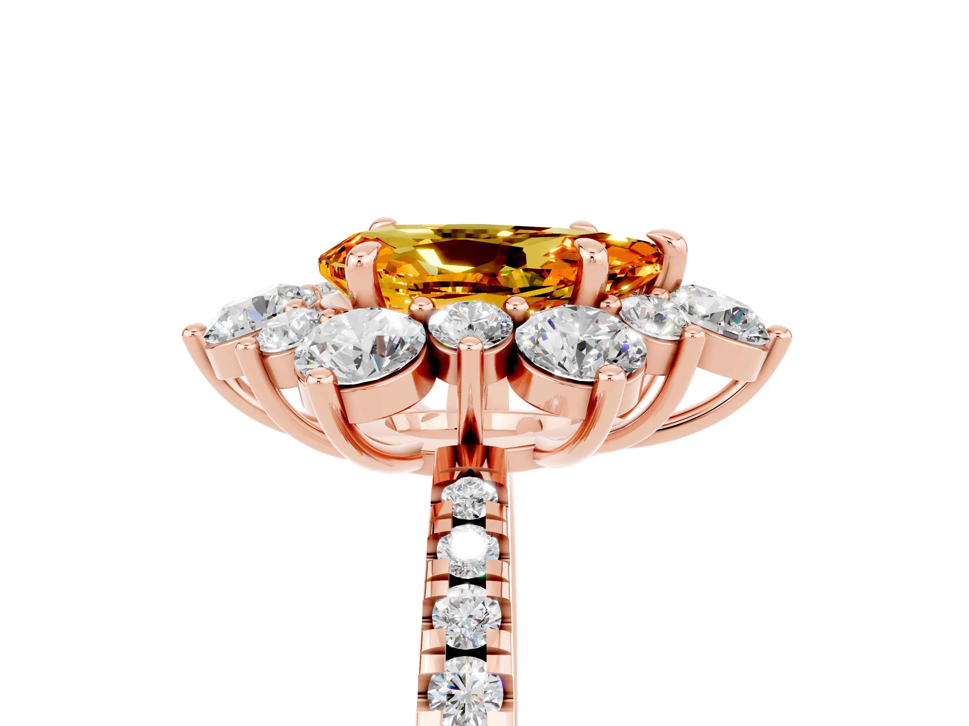 Rose gold Pear Cut Cut Diamond Floral Halo Pave Band with Prong Setting_5