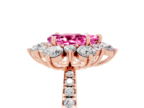 Rose gold Pear Cut Cut Diamond Floral Halo Pave Band with Prong Setting_5