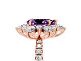 Rose gold Pear Cut Cut Diamond Floral Halo Pave Band with Prong Setting_5