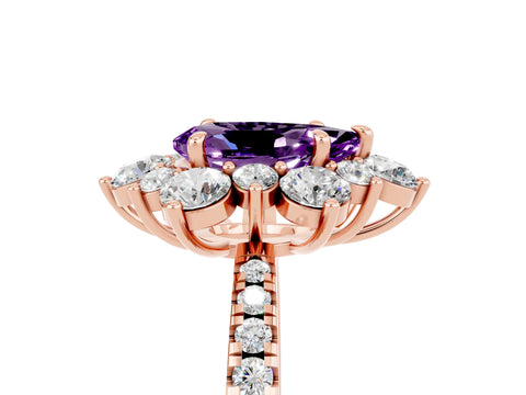 Rose gold Pear Cut Cut Diamond Floral Halo Pave Band with Prong Setting_5