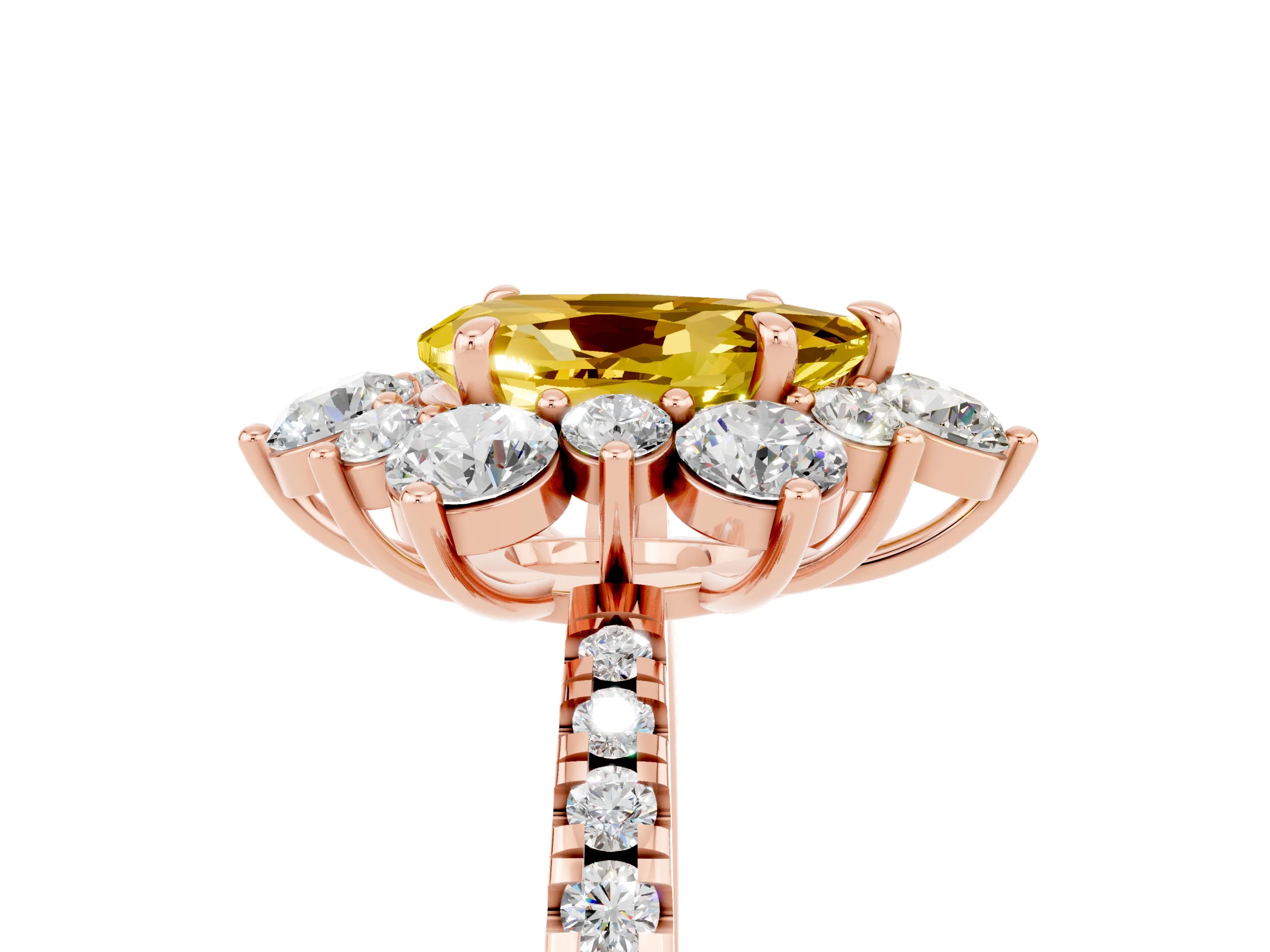 Rose gold Pear Cut Cut Diamond Floral Halo Pave Band with Prong Setting_5