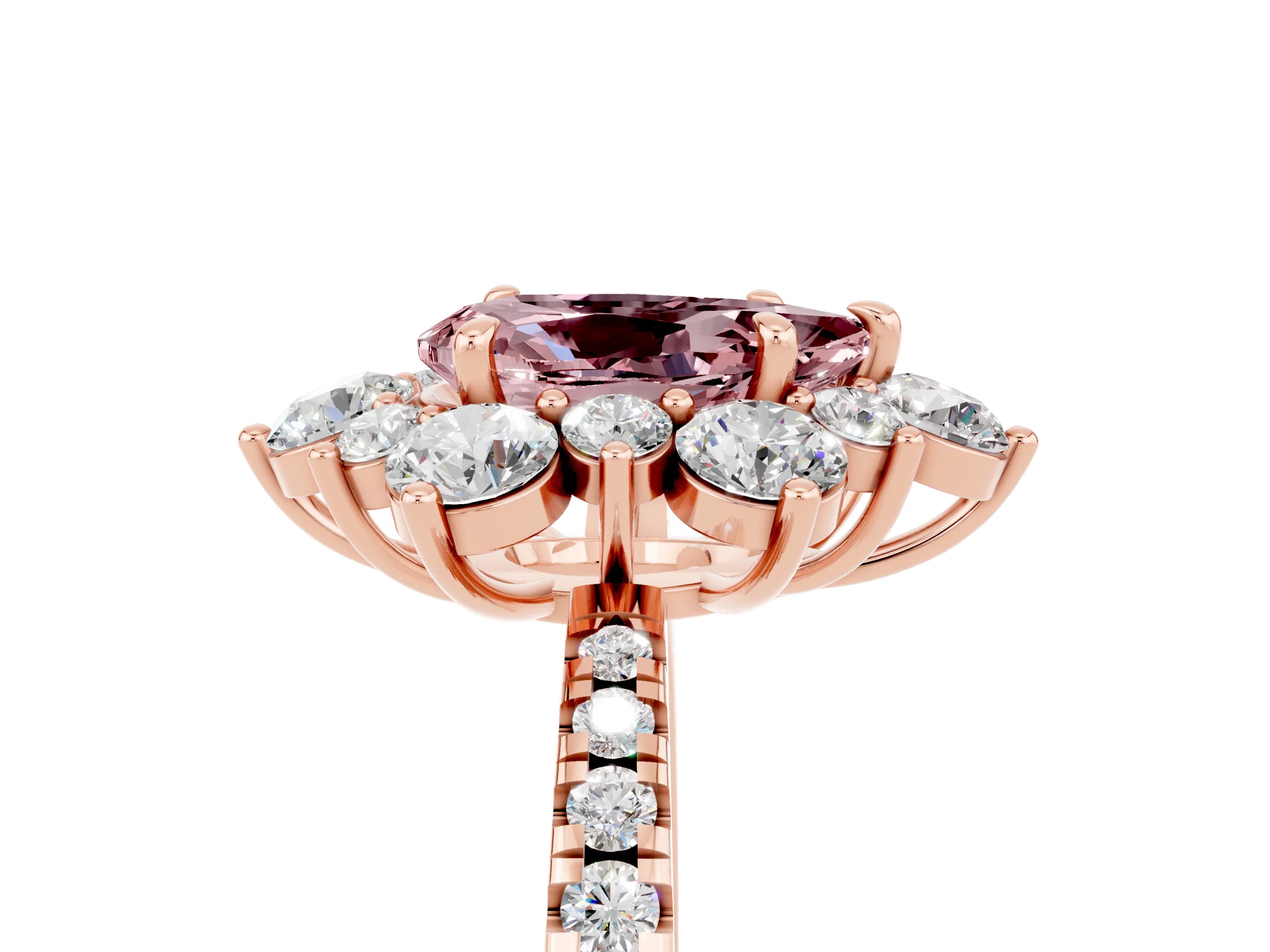 Rose gold Pear Cut Cut Diamond Floral Halo Pave Band with Prong Setting_5