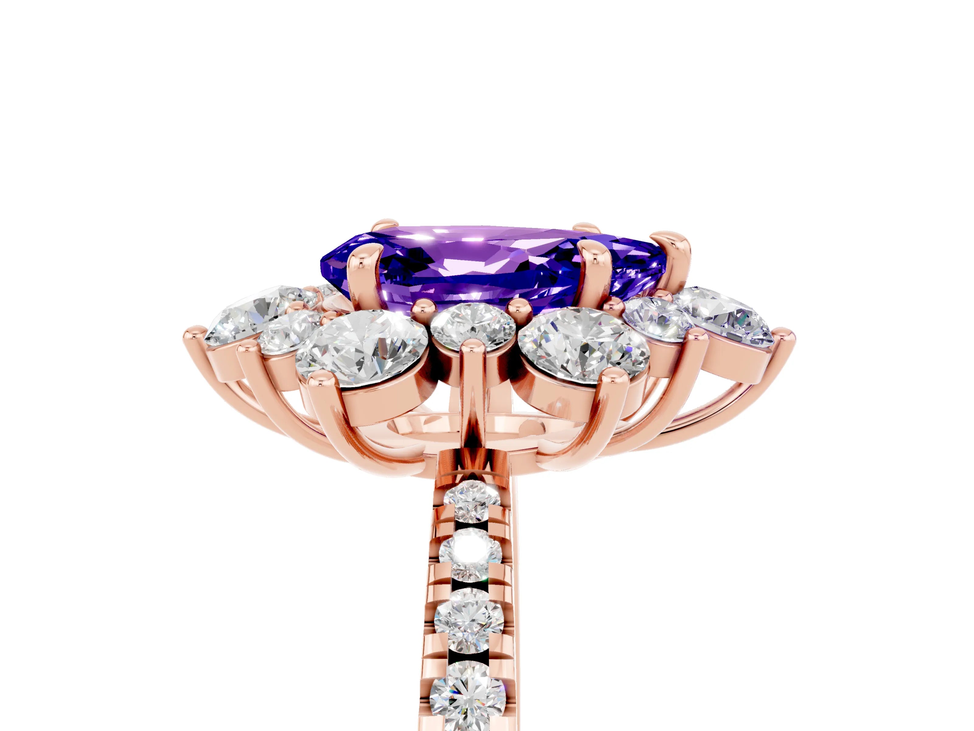 Rose gold Pear Cut Cut Diamond Floral Halo Pave Band with Prong Setting_5
