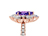 Rose gold Pear Cut Cut Diamond Floral Halo Pave Band with Prong Setting_5