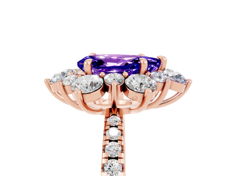 Rose gold Pear Cut Cut Diamond Floral Halo Pave Band with Prong Setting_5