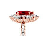 Rose gold Pear Cut Cut Diamond Floral Halo Pave Band with Prong Setting_5