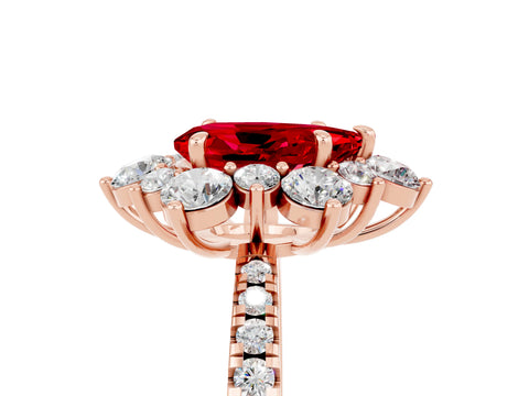 Rose gold Pear Cut Cut Diamond Floral Halo Pave Band with Prong Setting_5