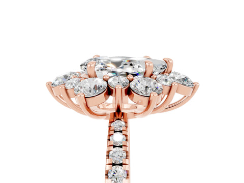 Rose gold Pear Cut Cut Diamond Floral Halo Pave Band with Prong Setting_5