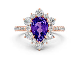 Rose gold Pear Cut Cut Diamond Floral Halo Pave Band with Prong Setting