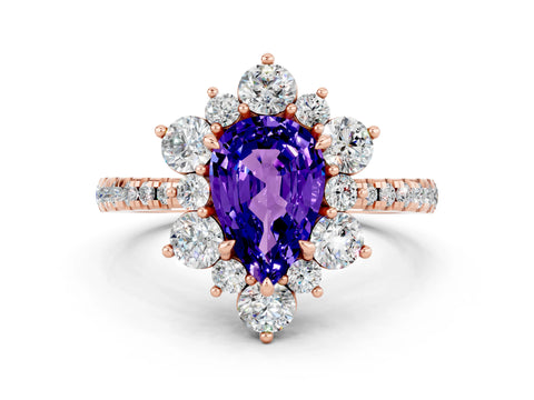 Rose gold Pear Cut Cut Diamond Floral Halo Pave Band with Prong Setting