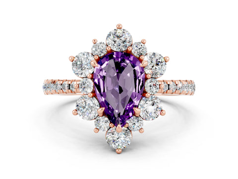 Rose gold Pear Cut Cut Diamond Floral Halo Pave Band with Prong Setting