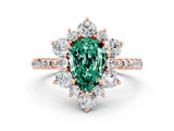 Rose gold Pear Cut Cut Diamond Floral Halo Pave Band with Prong Setting