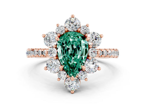 Rose gold Pear Cut Cut Diamond Floral Halo Pave Band with Prong Setting