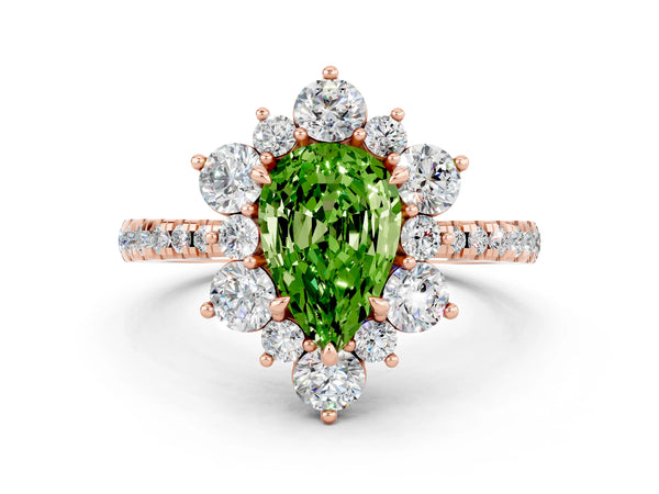 Rose gold Pear Cut Cut Diamond Floral Halo Pave Band with Prong Setting