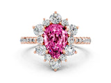 Rose gold Pear Cut Cut Diamond Floral Halo Pave Band with Prong Setting