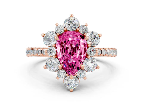 Rose gold Pear Cut Cut Diamond Floral Halo Pave Band with Prong Setting