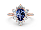 Rose gold Pear Cut Cut Diamond Floral Halo Pave Band with Prong Setting
