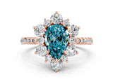 Rose gold Pear Cut Cut Diamond Floral Halo Pave Band with Prong Setting