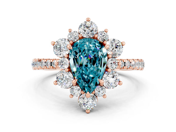 Rose gold Pear Cut Cut Diamond Floral Halo Pave Band with Prong Setting