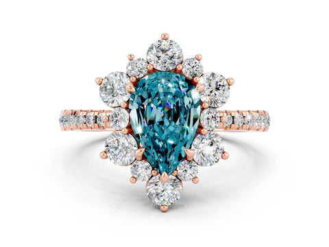 Rose gold Pear Cut Cut Diamond Floral Halo Pave Band with Prong Setting