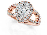 Rose gold Pear Cut Cut Diamond Halo Engagement Ring with Open Split Pavé Band_10