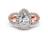 Rose gold Pear Cut Cut Diamond Halo Engagement Ring with Open Split Pavé Band_9