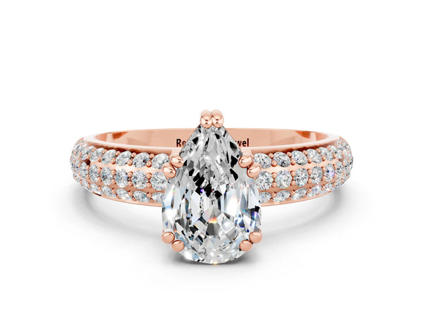 Rose gold Pear Cut Moissanite Vintage Milgrain Ring with Round  Stations