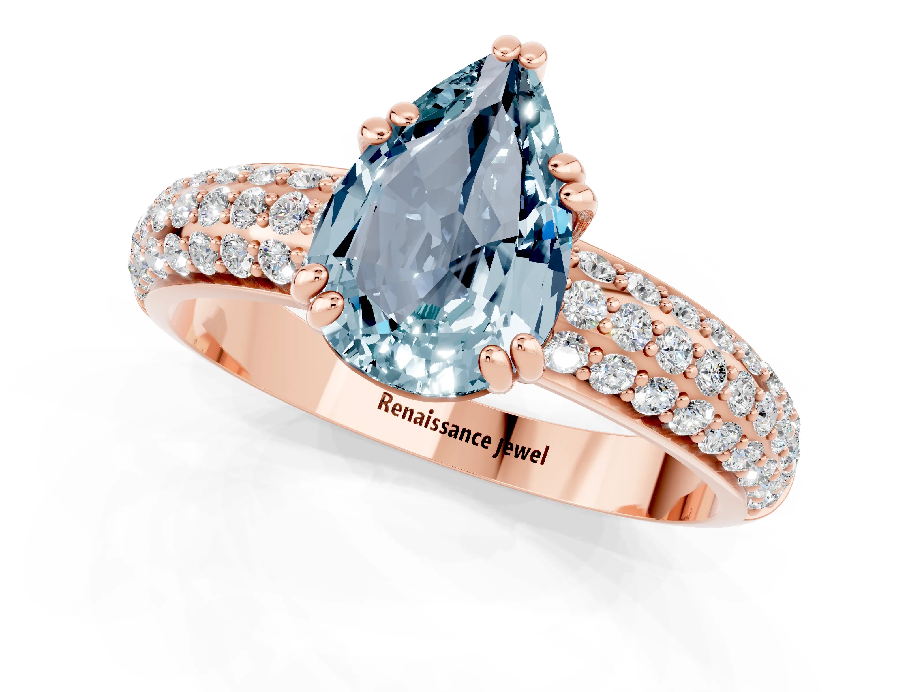 Rose gold Pear Cut Cut Diamond Milgrain Marquise Band with Prong Setting_1