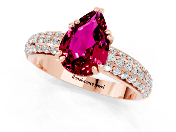 Rose gold Pear Cut Garnet Vintage Milgrain Ring with Round  Stations