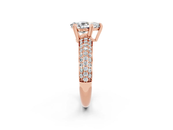 Rose gold Pear Cut Moissanite Vintage Milgrain Ring with Round  Stations