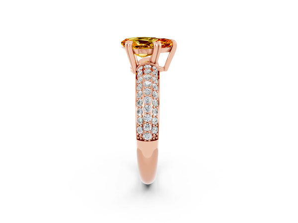 Rose gold Pear Cut Citrine Vintage Milgrain Ring with Round  Stations