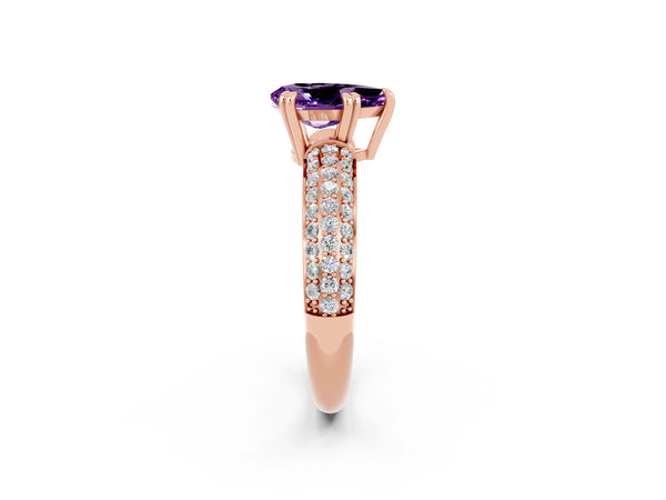 Rose gold Pear Cut Amethyst Vintage Milgrain Ring with Round  Stations