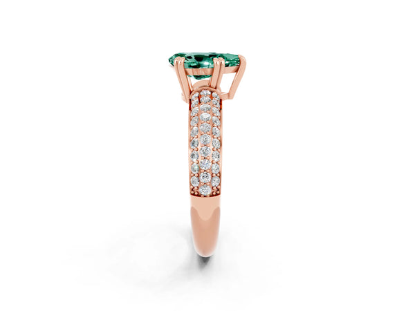 Rose gold Pear Cut Green Sapphire Vintage Milgrain Ring with Round  Stations