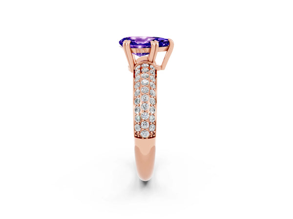 Rose gold Pear Cut Tanzanite Vintage Milgrain Ring with Round  Stations