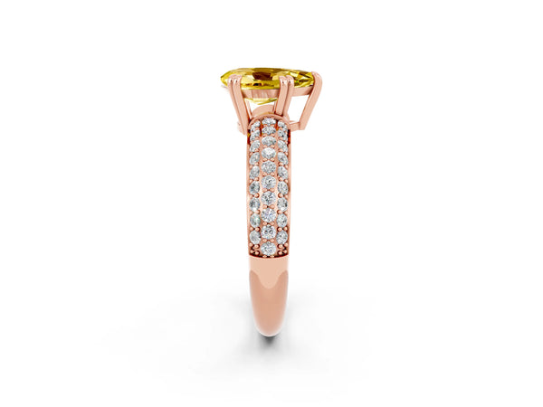 Rose gold Pear Cut Yellow Sapphire Vintage Milgrain Ring with Round  Stations