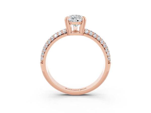 Rose gold Pear Cut Moissanite Vintage Milgrain Ring with Round  Stations