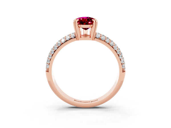 Rose gold Pear Cut Garnet Vintage Milgrain Ring with Round  Stations