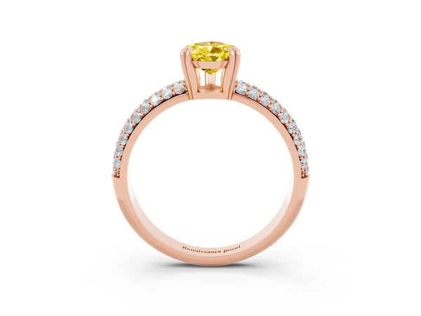 Rose gold Pear Cut Yellow Sapphire Vintage Milgrain Ring with Round  Stations