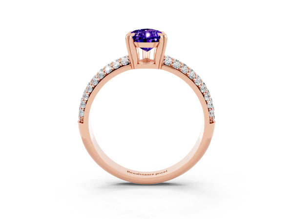 Rose gold Pear Cut Tanzanite Vintage Milgrain Ring with Round  Stations