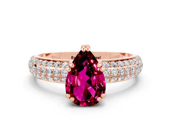 Rose gold Pear Cut Garnet Vintage Milgrain Ring with Round  Stations
