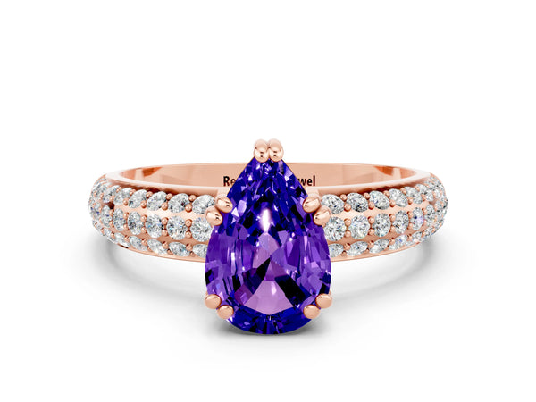 Rose gold Pear Cut Tanzanite Vintage Milgrain Ring with Round  Stations